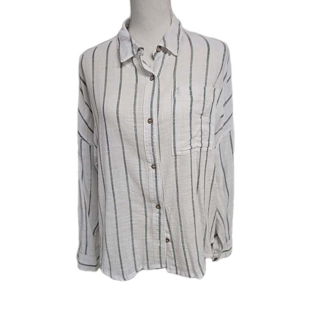 Cotton On Body Swing Beach Shirt‎ Organic Cotton Blend Faded Khaki Striped Sz XS